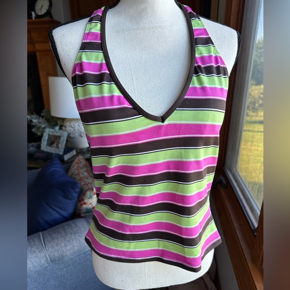 Nautica Brown Green Pink White Swim Racerback Tankini Women’s Size 14 - Picture 1 of 6